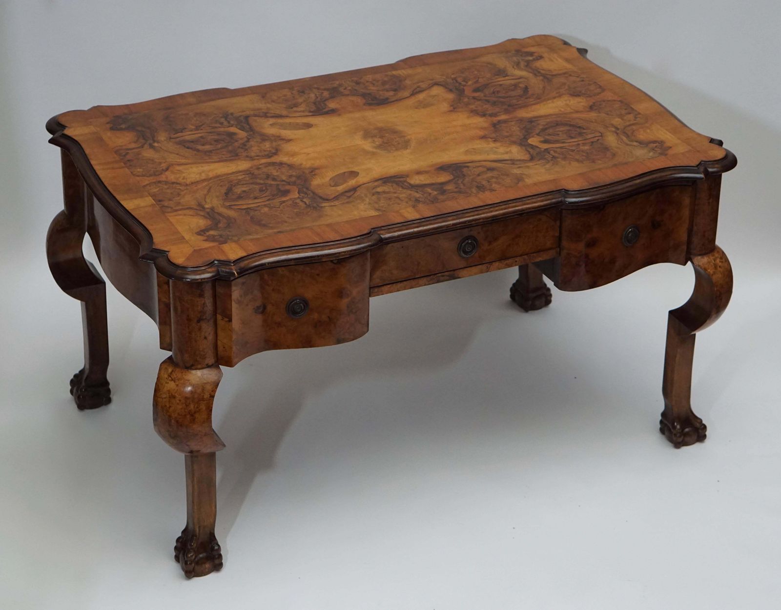 19th Century Burl Walnut Partner's Desk With Armchair photo buy