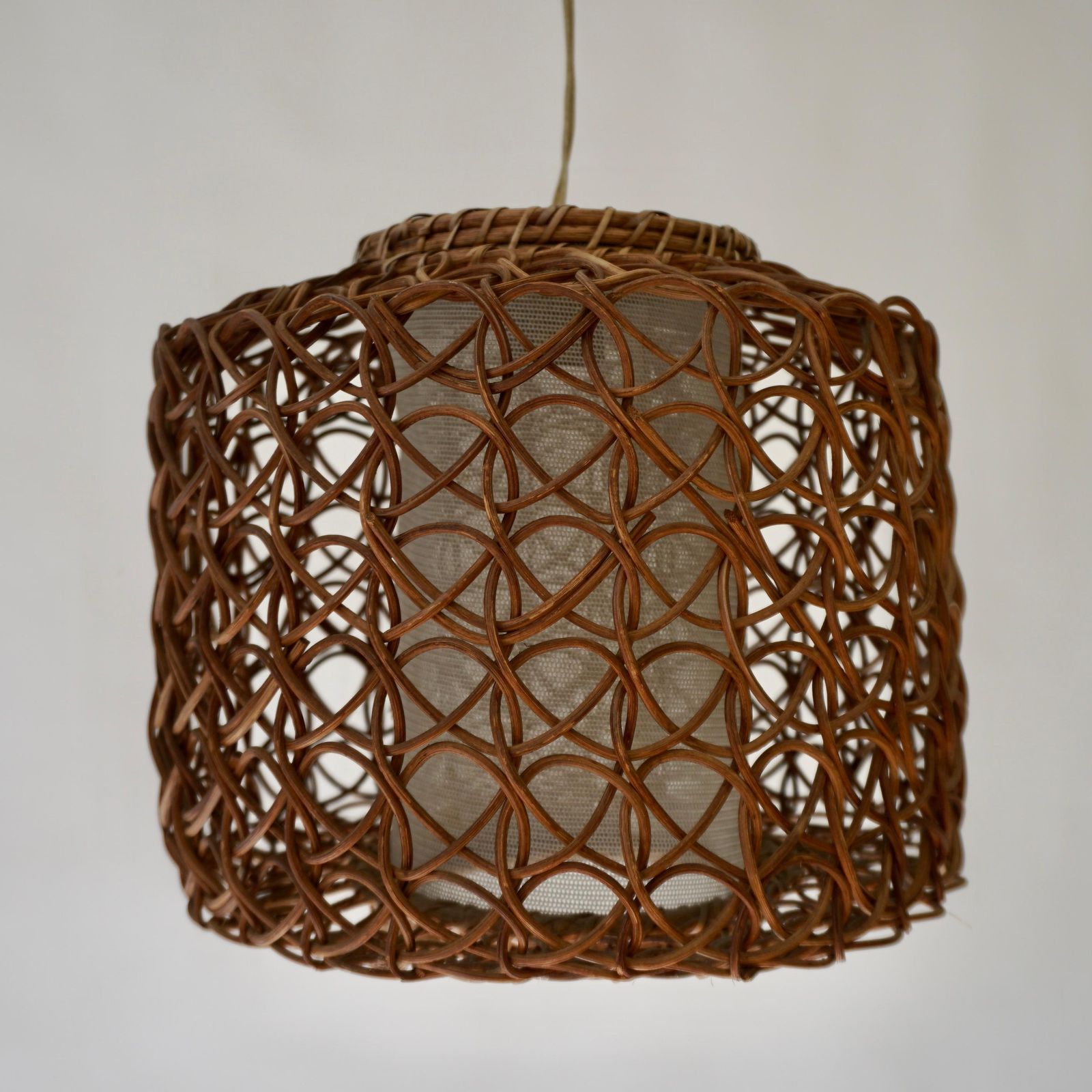 Three French 1950s Vintage Rattan Pendant Light photo Lighting