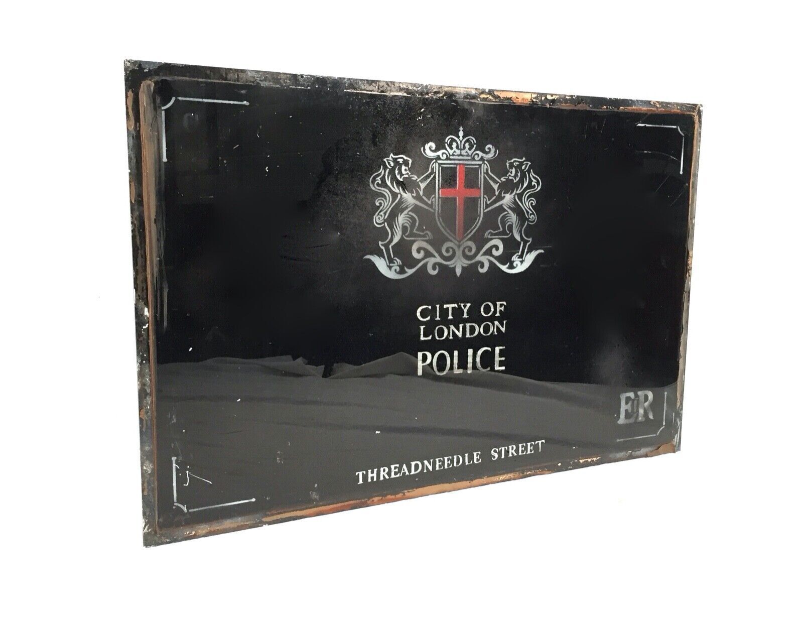 Vintage Glass Window Sign City Of London Police Threadneedle Street Glass photo for sale