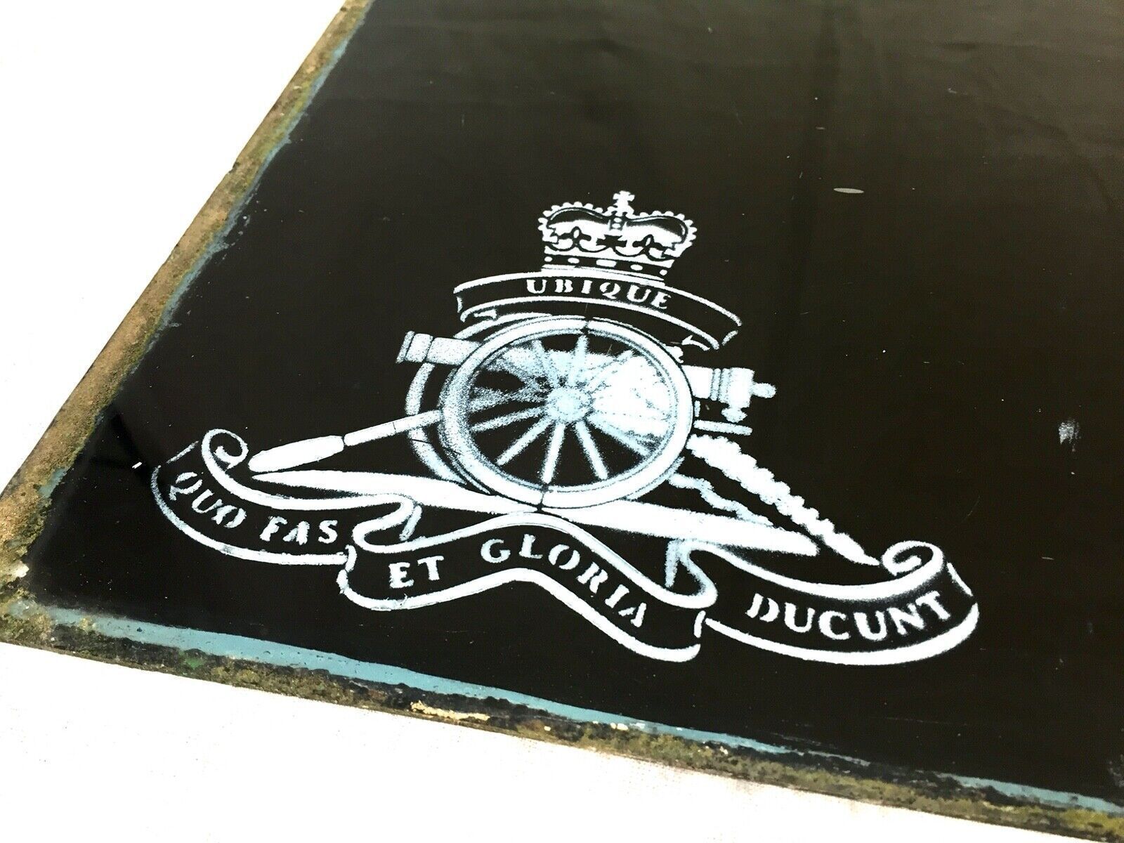 Vintage Glass Window Sign Officers Mess Glass Window Royal Regiment photo Home Decor