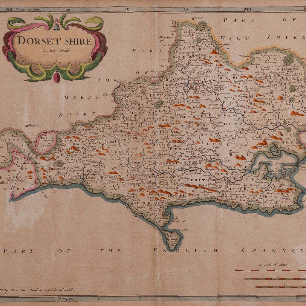 Large Antique 17th Century Dorset Map Framed Cartography Atlas Robert Morden photo Art