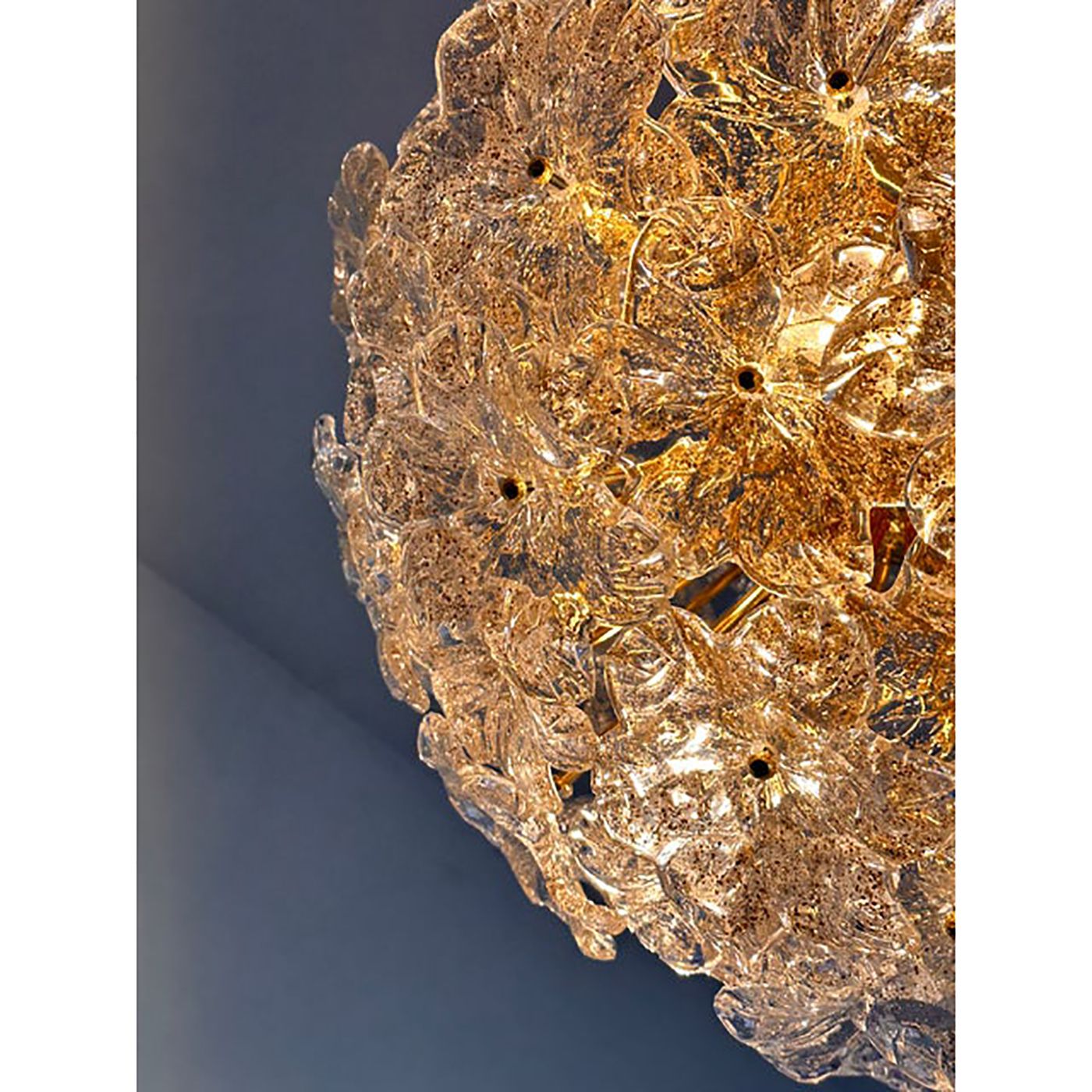 Transparent And Gold Lotus Murano Style Glass Sputnik Chandelier photo vinterior