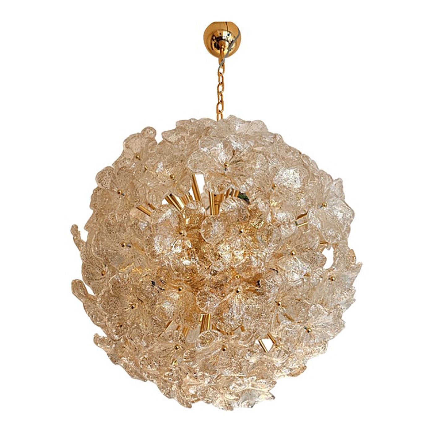 Transparent And Gold Lotus Murano Style Glass Sputnik Chandelier