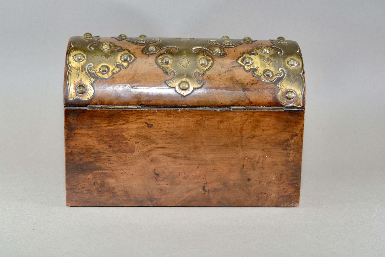 A Victorian Gothic Revival Desk Top Stationary Box. Made From Figured Walnut With Brass photo for sale