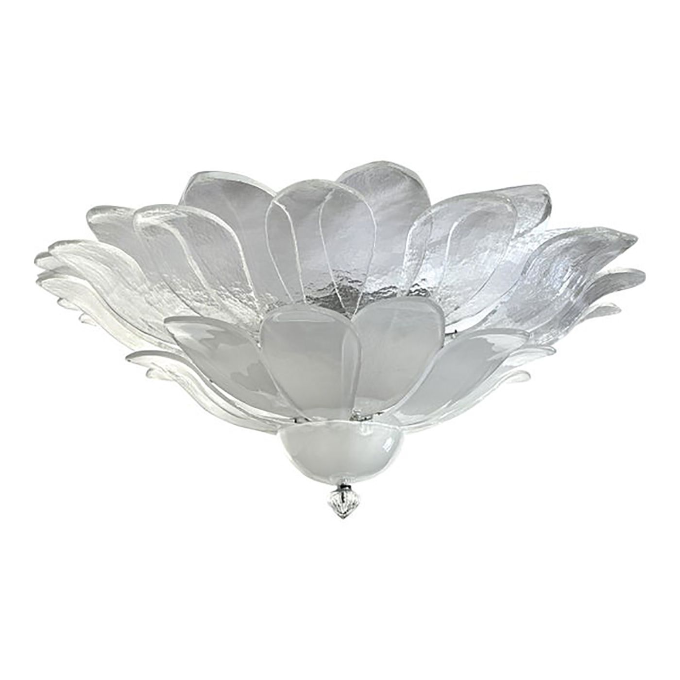 Contemporary Modern Transparent And Sanded "Petals" Murano Style Glass Flush Mount