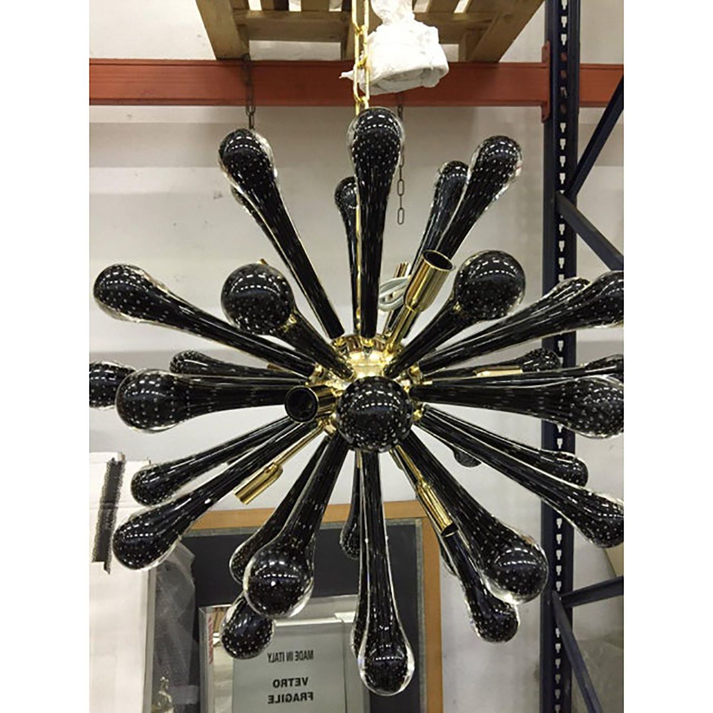 Italian Murano Style Glass Sputnik Gold With Black Drops Chandelier photo vinterior