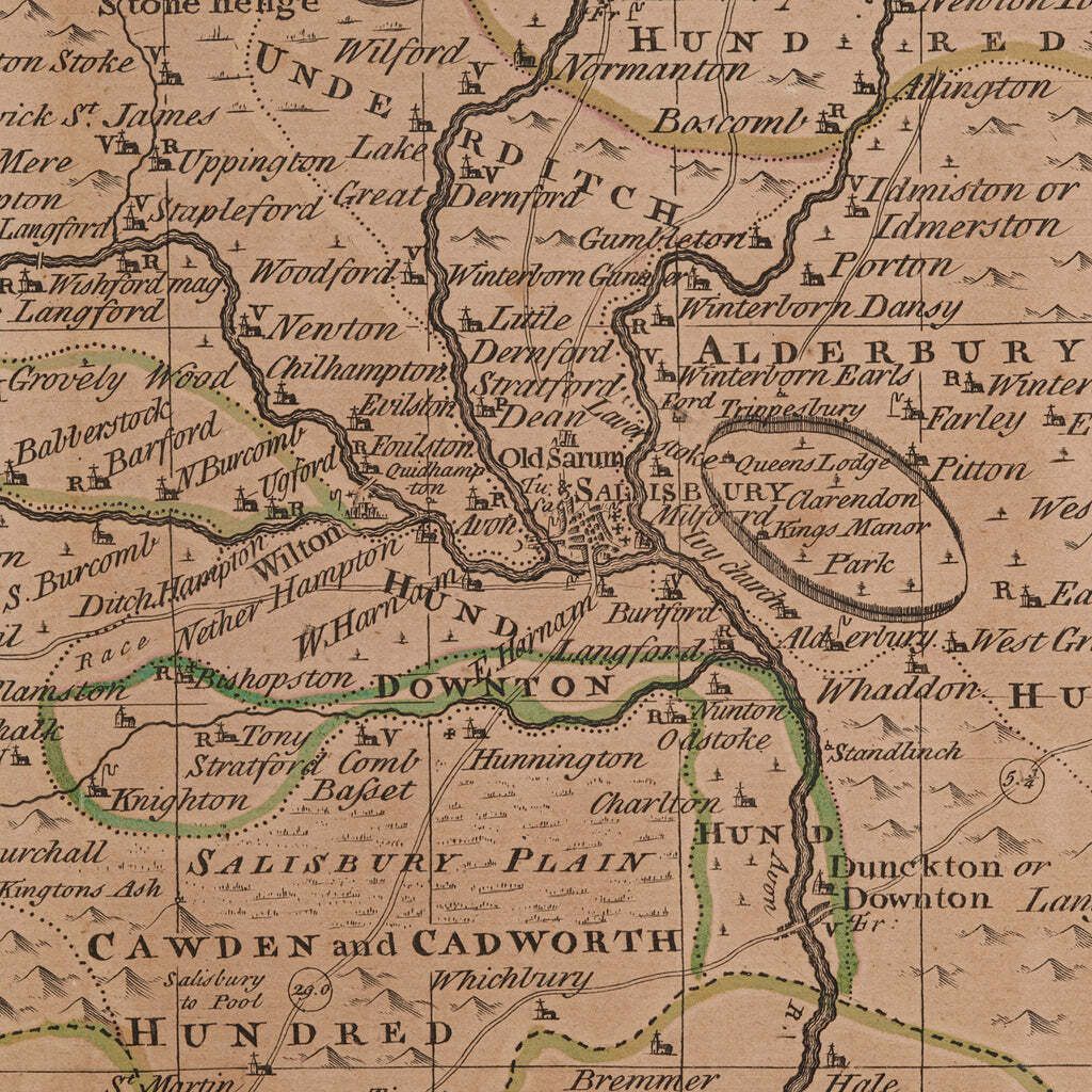 Art Large Antique Wiltshire Map, County Cartography, Framed, English, 18th Century photo