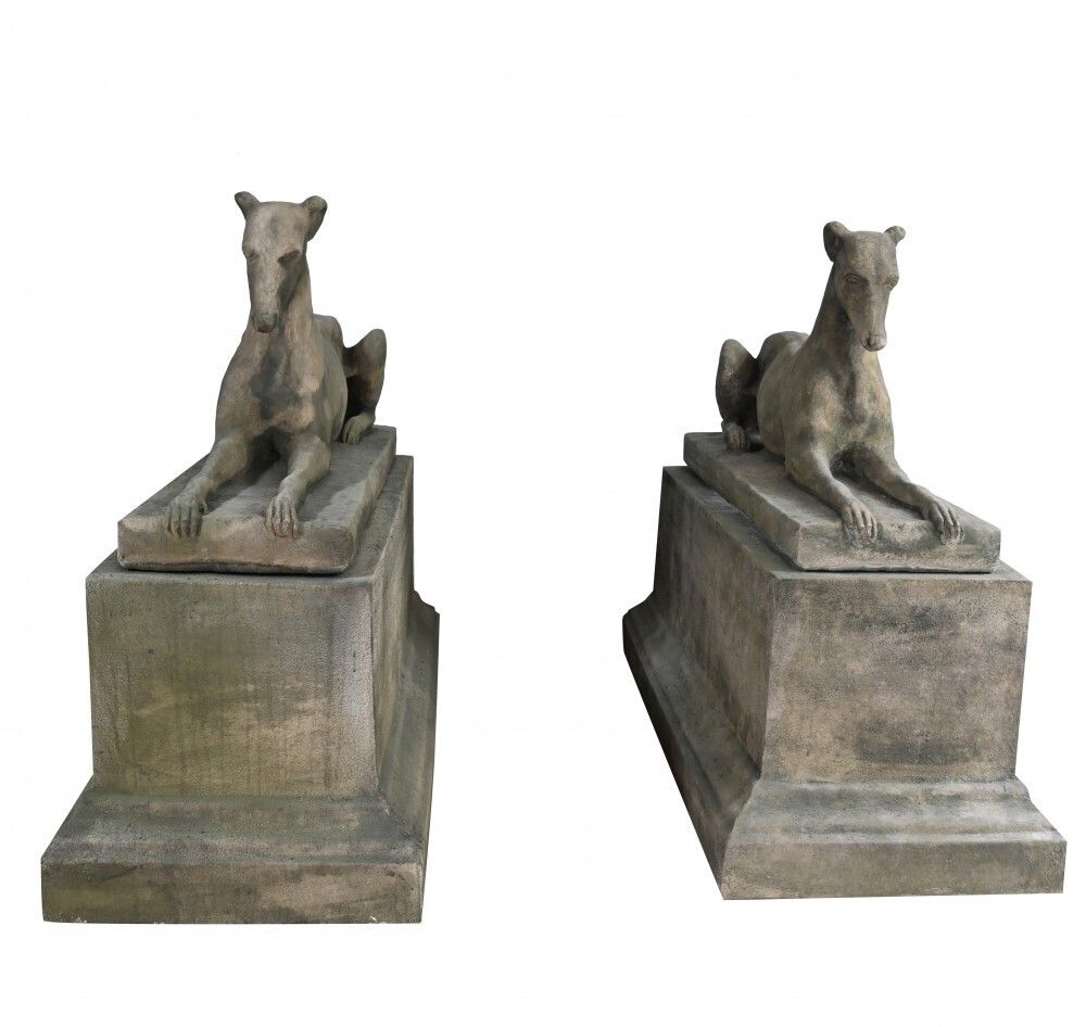 Pair Stone Garden Dogs Austin And Seeley Greyhound Whippet photo vinterior