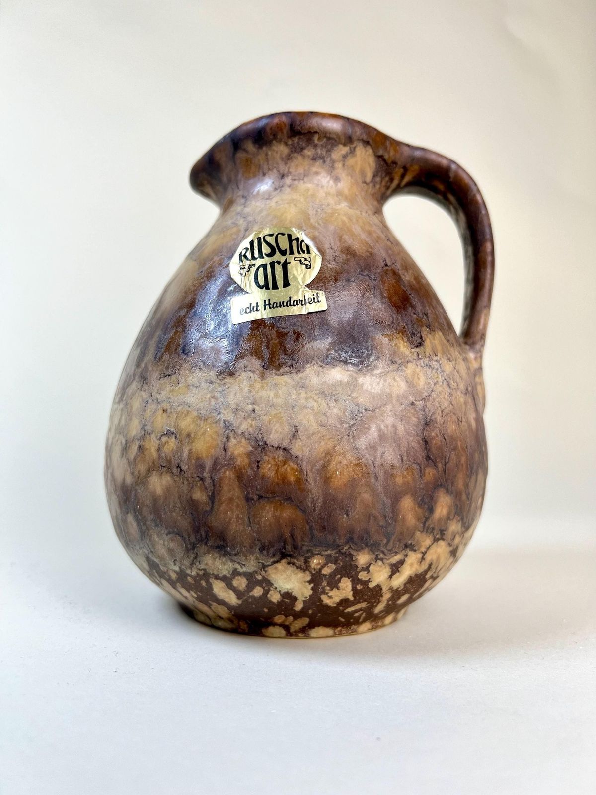 Brown Ruscha Art Vase   West German Fat Lava Vase   Vintage Ceramic Vase With Handle