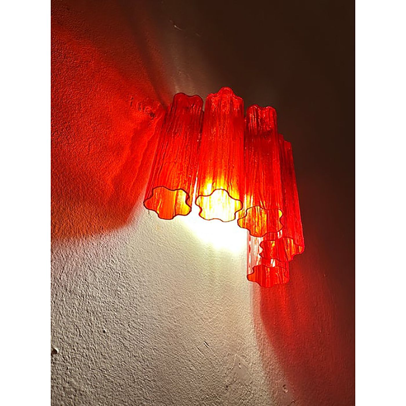 Set Of Two Contemporary Red "Tronchi" Murano Style Glass Wall Sconces In Venini Style photo buy
