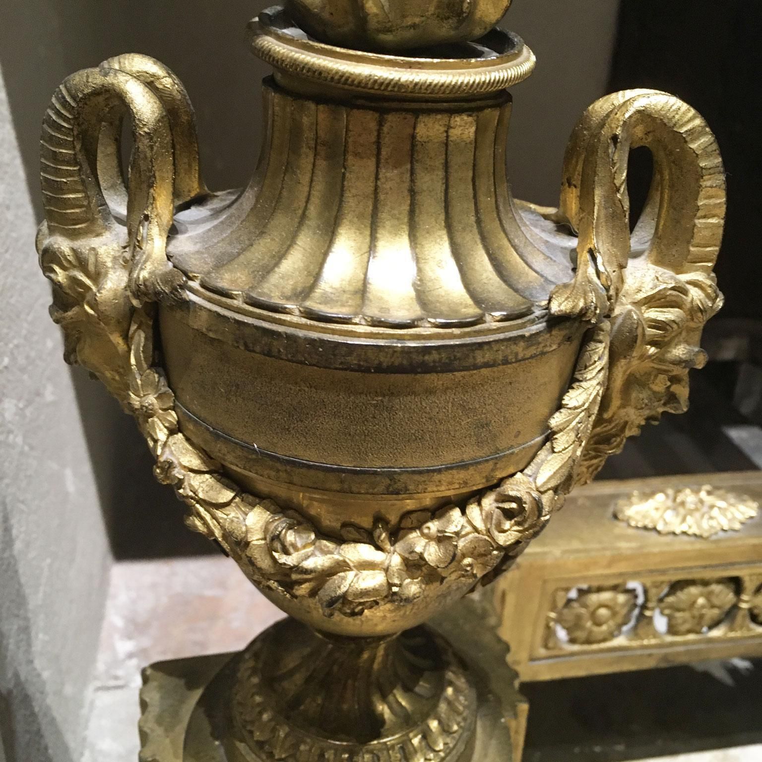 photo vinterior France Mid 18th Century Pair Bronze And Iron Neoclassical Andirons