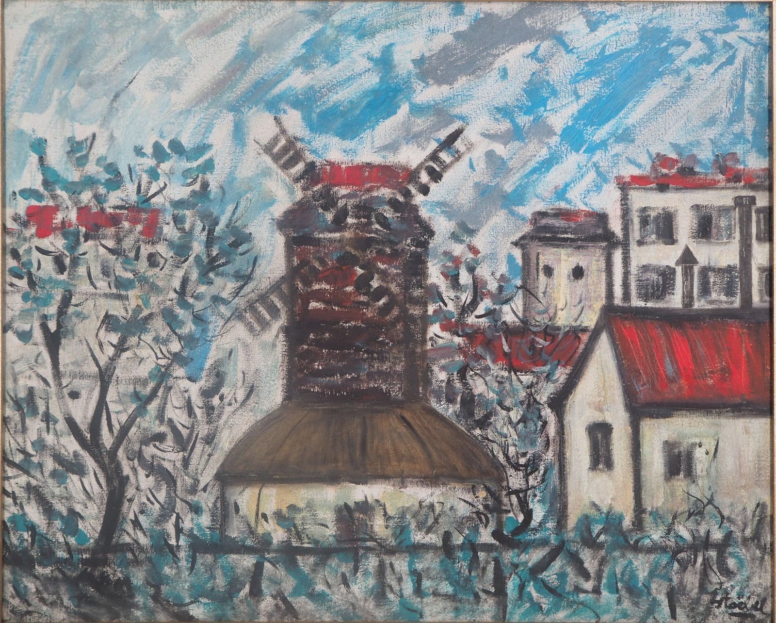 Edgar Stoëbel Paris : Old Windmill In Montmartre   Original Oil On Canvas, Signed photo furniture