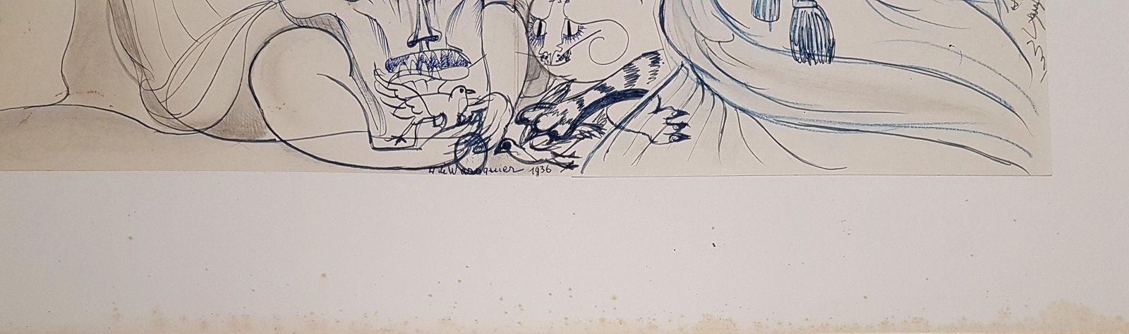 Henry De Waroquier Vanity : The Cat, The Dove And The Death   Original Drawing, Handsigned 1936 photo Art