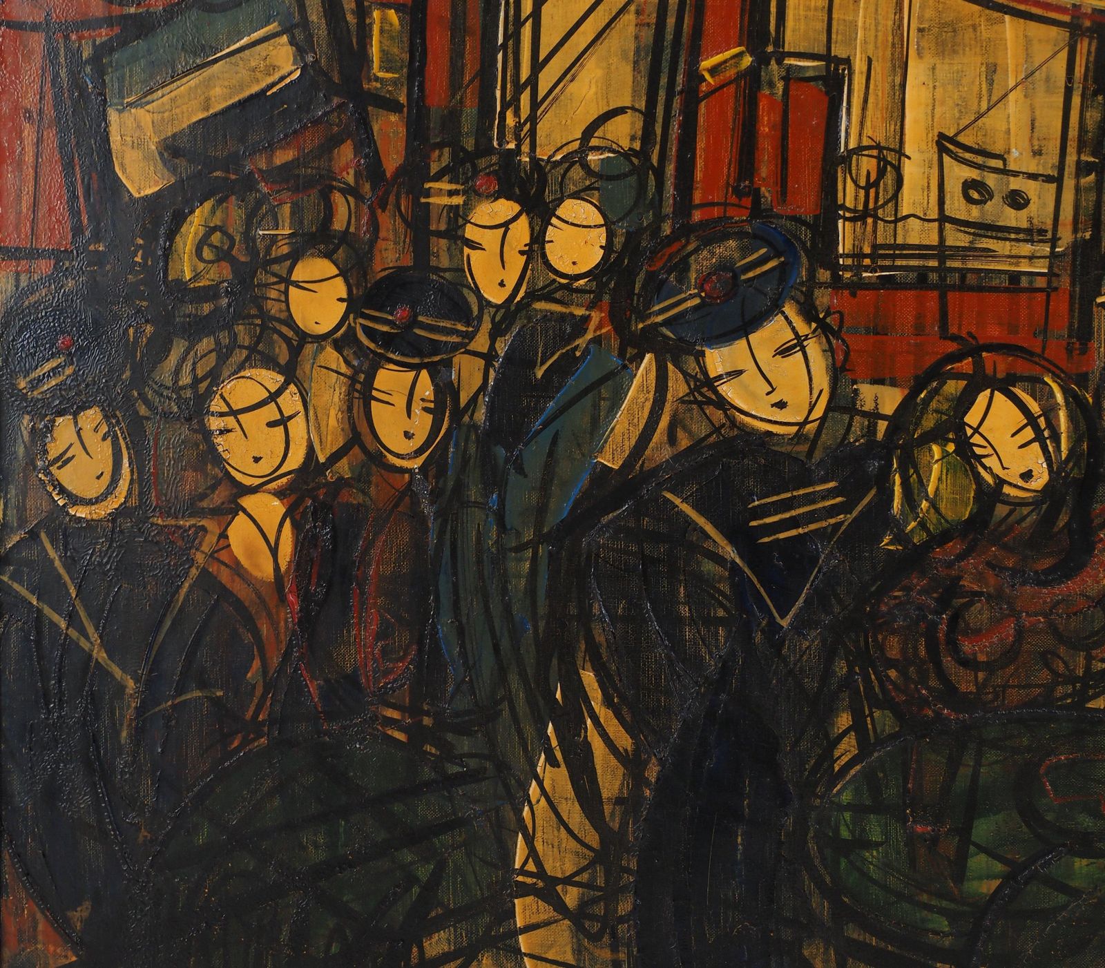 Michel Marie Poulain National Day : Sailors Having Fun   Tall Original Oil Painting, Signed photo Art