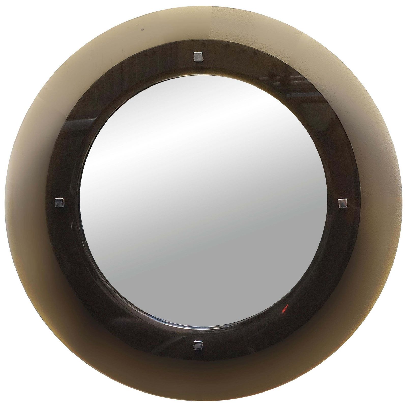 Cristal Art Smoked Glass Framed Round Wall Mirror, Italy, 1960s photo Home Decor