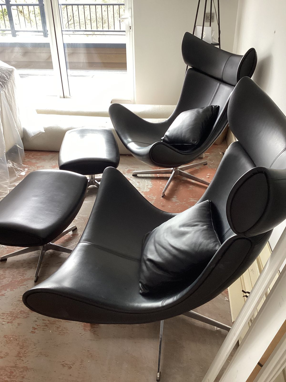 Replica Imola Chair Black Leather Including Footstool (Paired Chairs And Footstools) photo for sale
