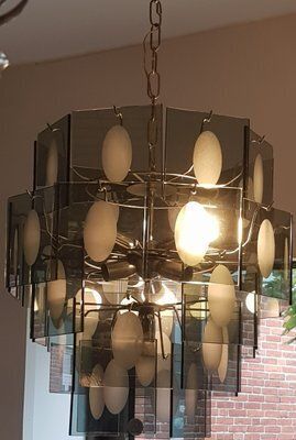 Mid Century Chandelier With Frosted Glasplates And Relief