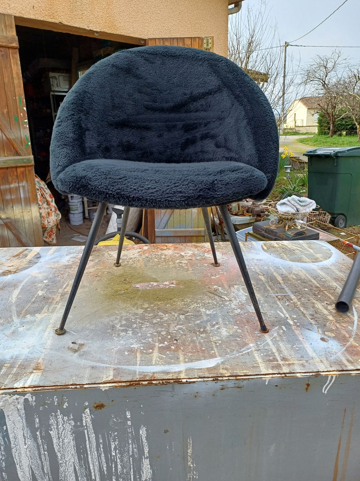 Vintage Black Sheepskin Armchair