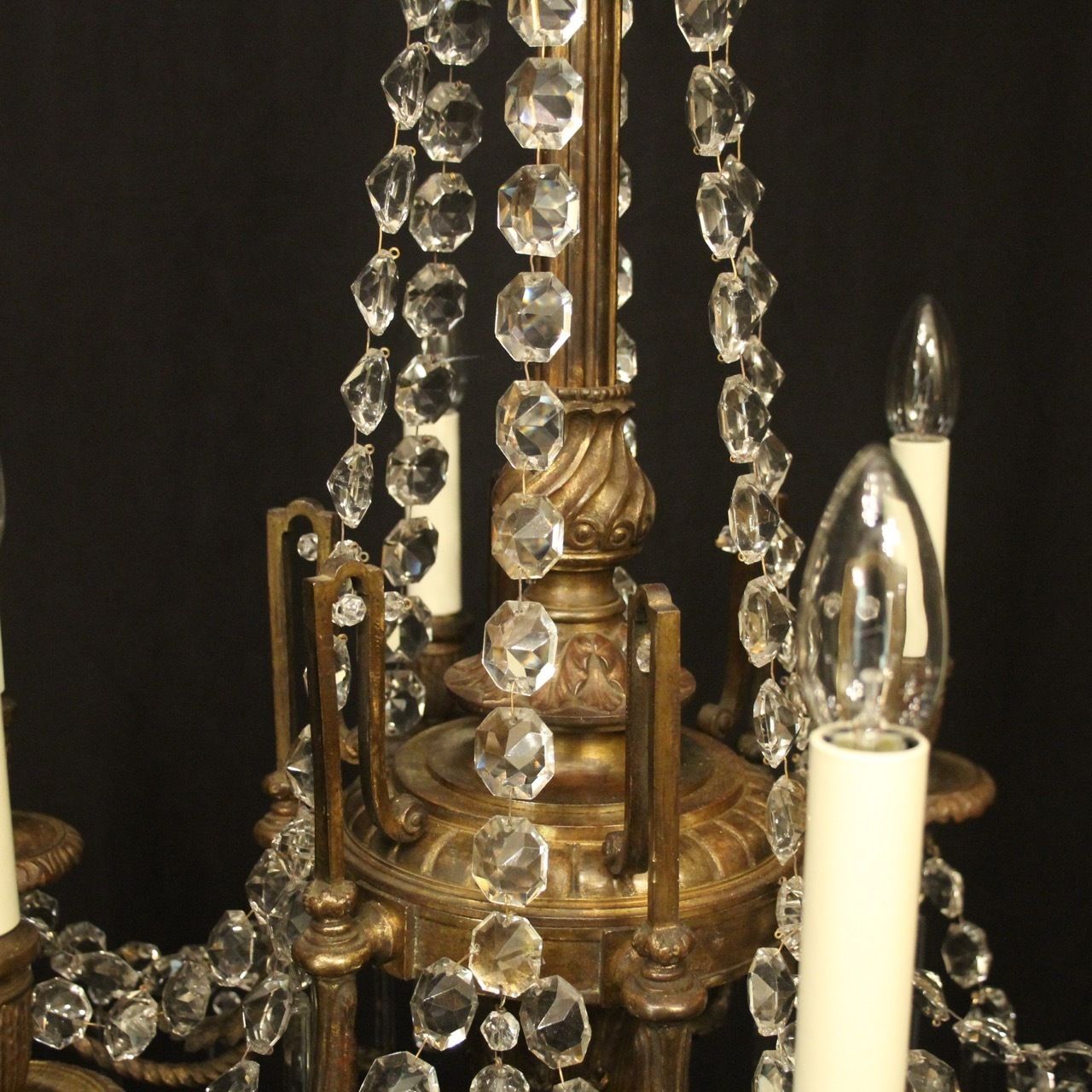 French Gilded Bronze 6 Light Antique Chandelier photo for sale