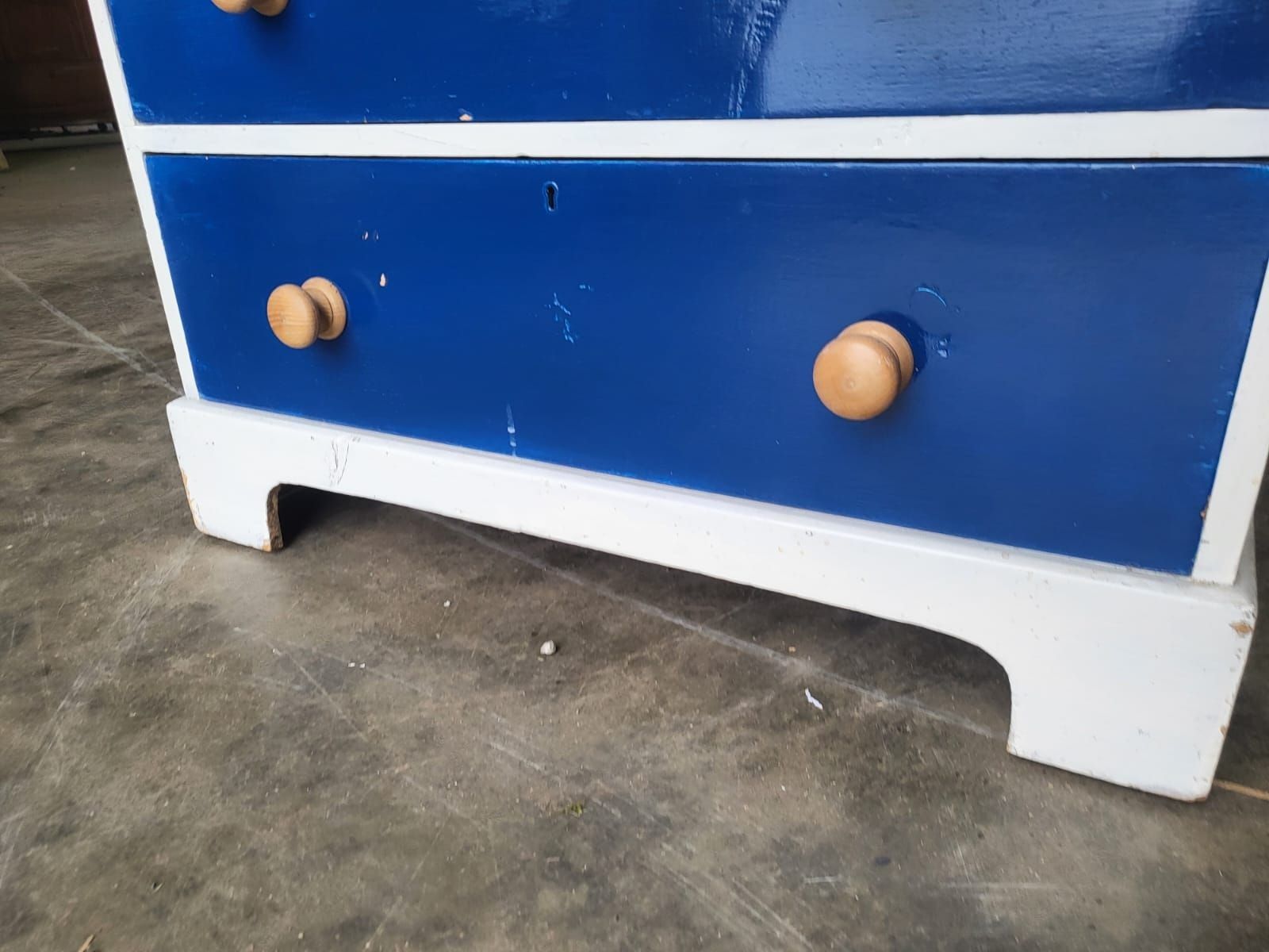 Vintage 20thc Small Low Painted Chest Of Drawers White Blue 3 Drawers photo vintage