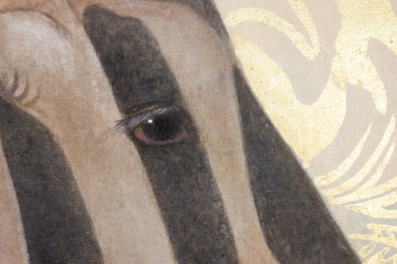 Painted Canvas Representing An Orix On A Gold Background. Contemporary. photo for sale