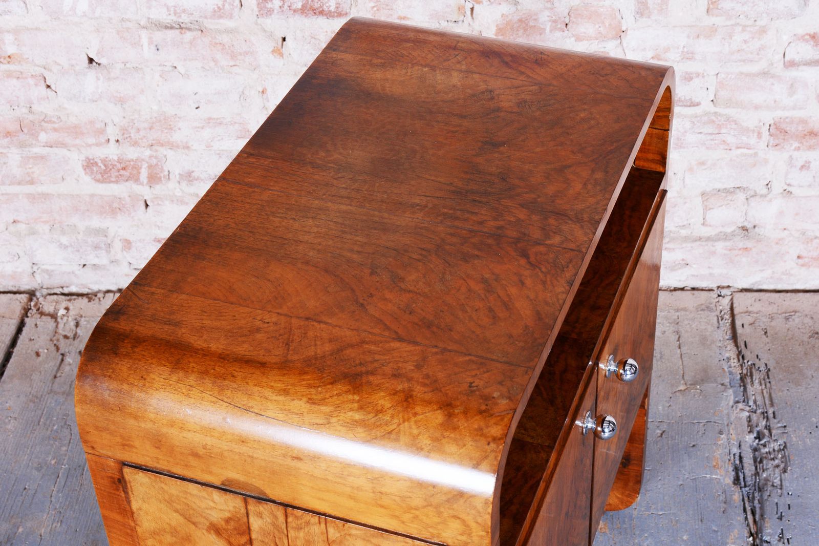 Furniture Restored Art Deco Cabinet, Walnut, Veneer, Revived Polish, Czech, 1920s photo