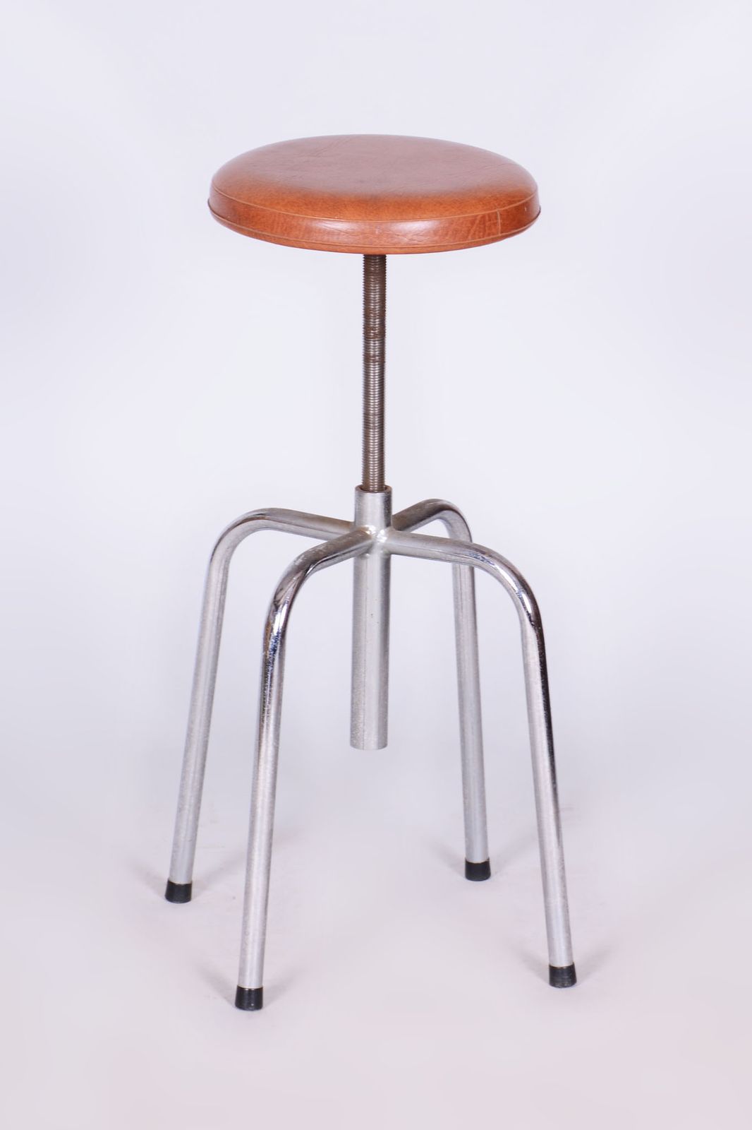 Original Bauhaus Swivel Chair, Chrome Plated Steel, Leatherette, Czech, 1950s