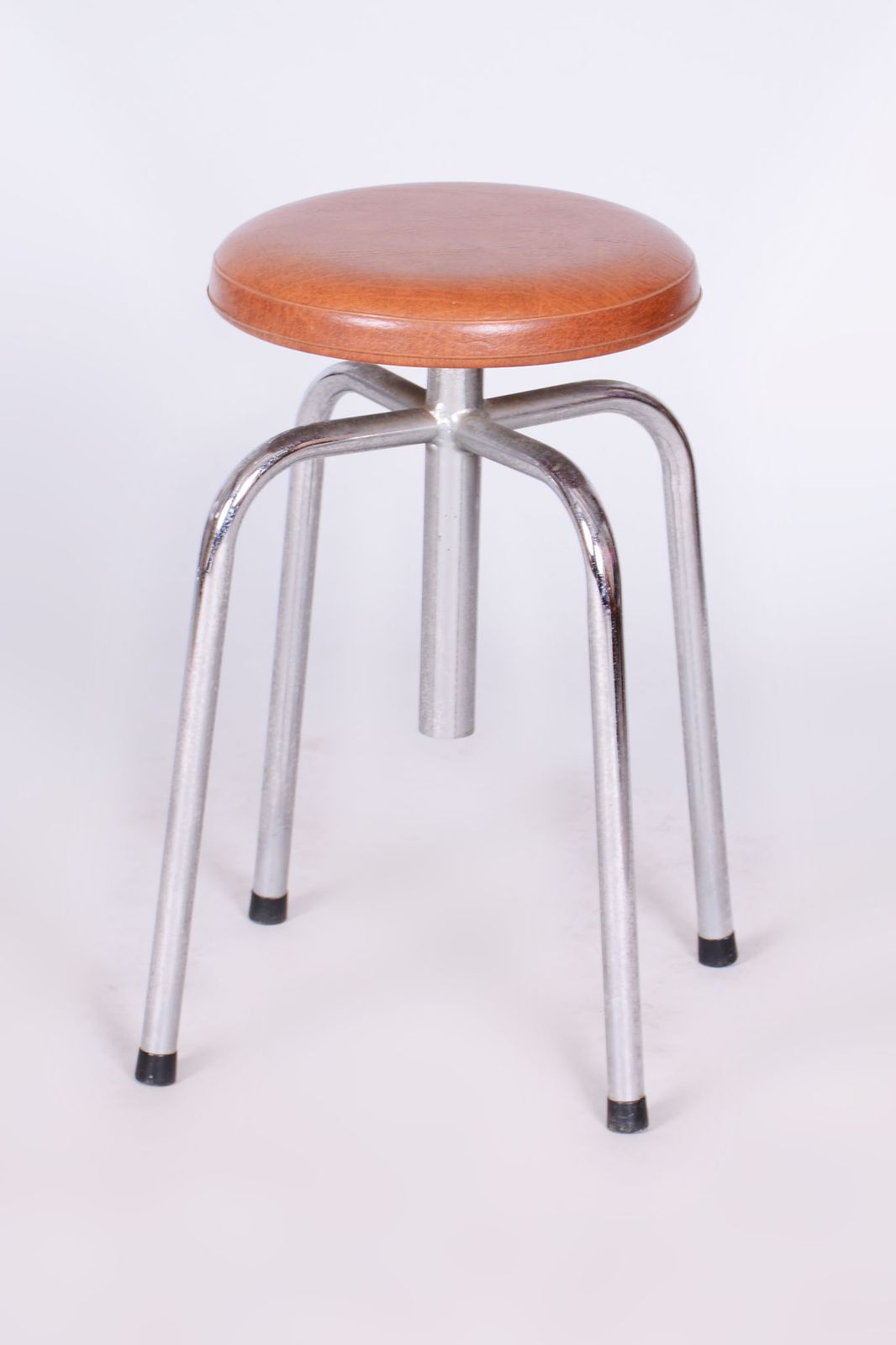 Original Bauhaus Swivel Chair, Chrome Plated Steel, Leatherette, Czech, 1950s photo Furniture