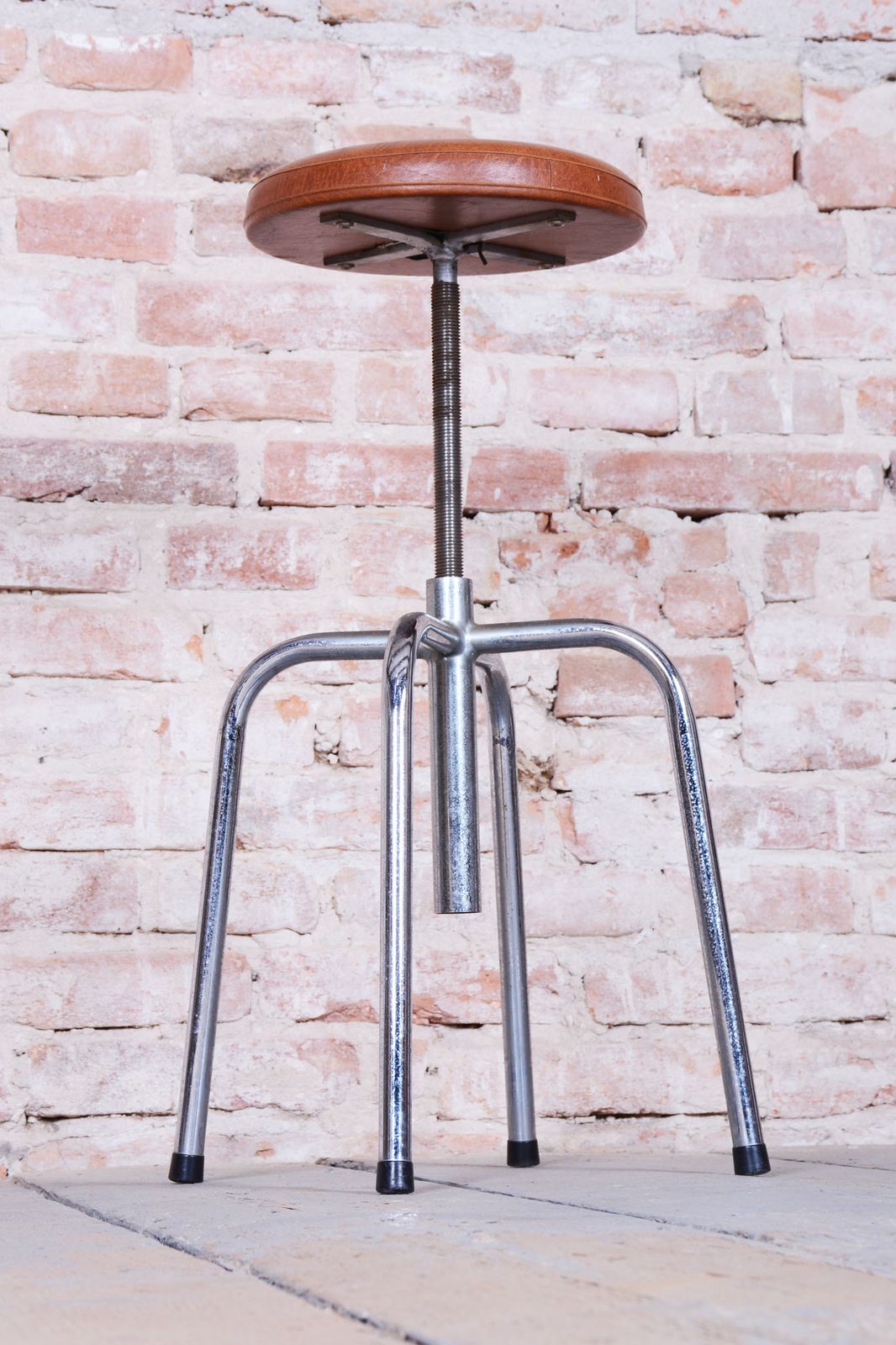 Original Bauhaus Swivel Chair, Chrome Plated Steel, Leatherette, Czech, 1950s photo vinterior