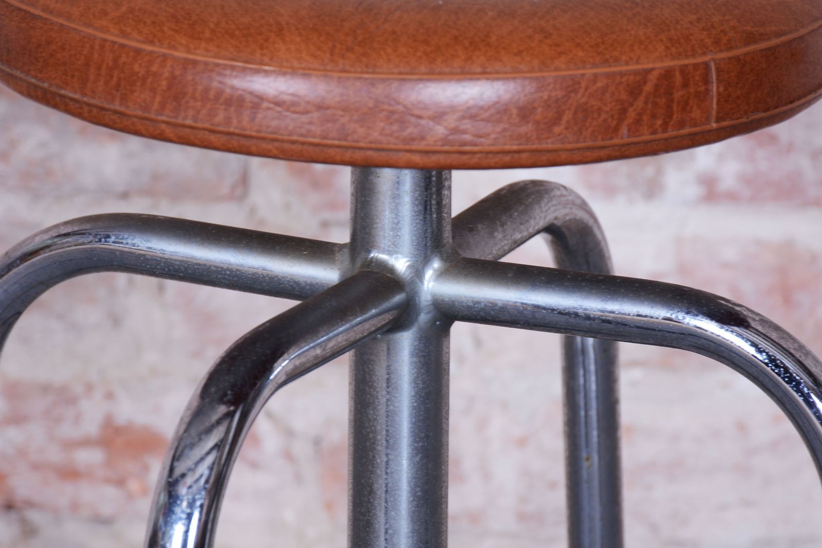 photo for sale Original Bauhaus Swivel Chair, Chrome Plated Steel, Leatherette, Czech, 1950s