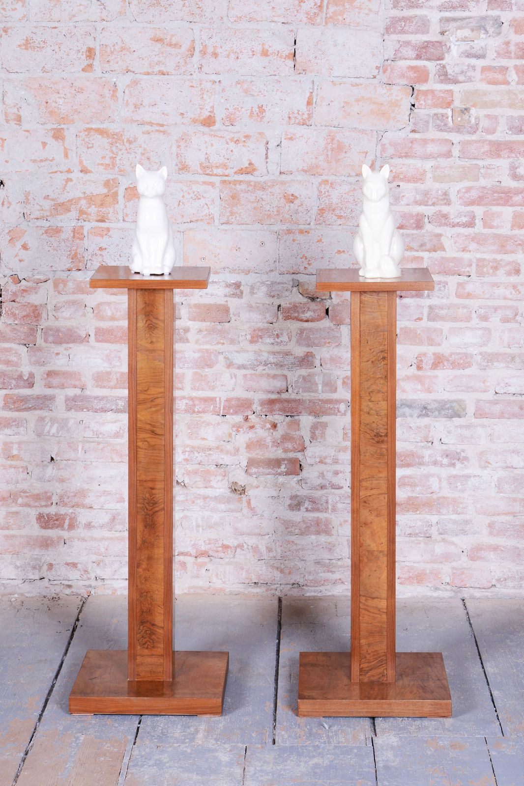 Pair Of Restored Art Deco Pedestals, Walnut, Revived Polish, Czech, 1920s photo Home Decor