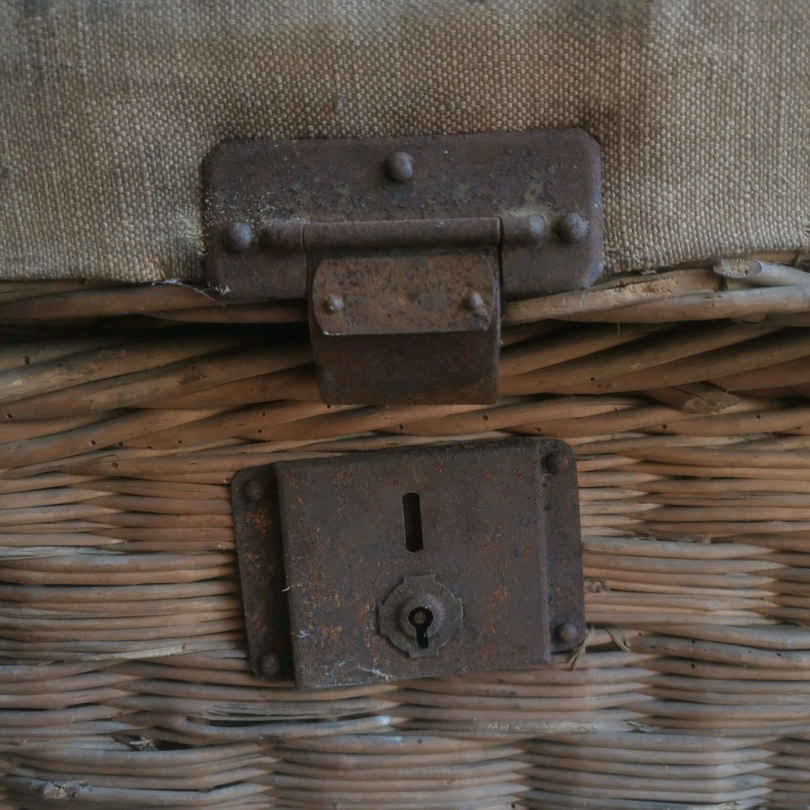 Antique 1880s French Weaved Travel Trunk – Rare Rustic Basket With Hemp Cover photo furniture