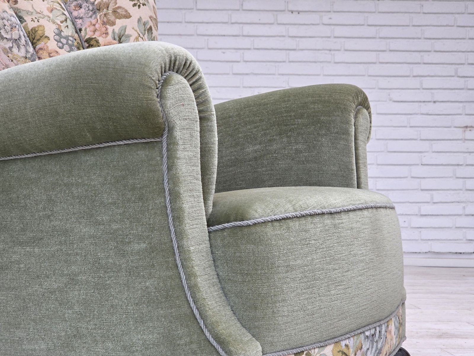 1970s, Danish Relax Armchair, Green Furniture Velour, Original Condition. photo furniture