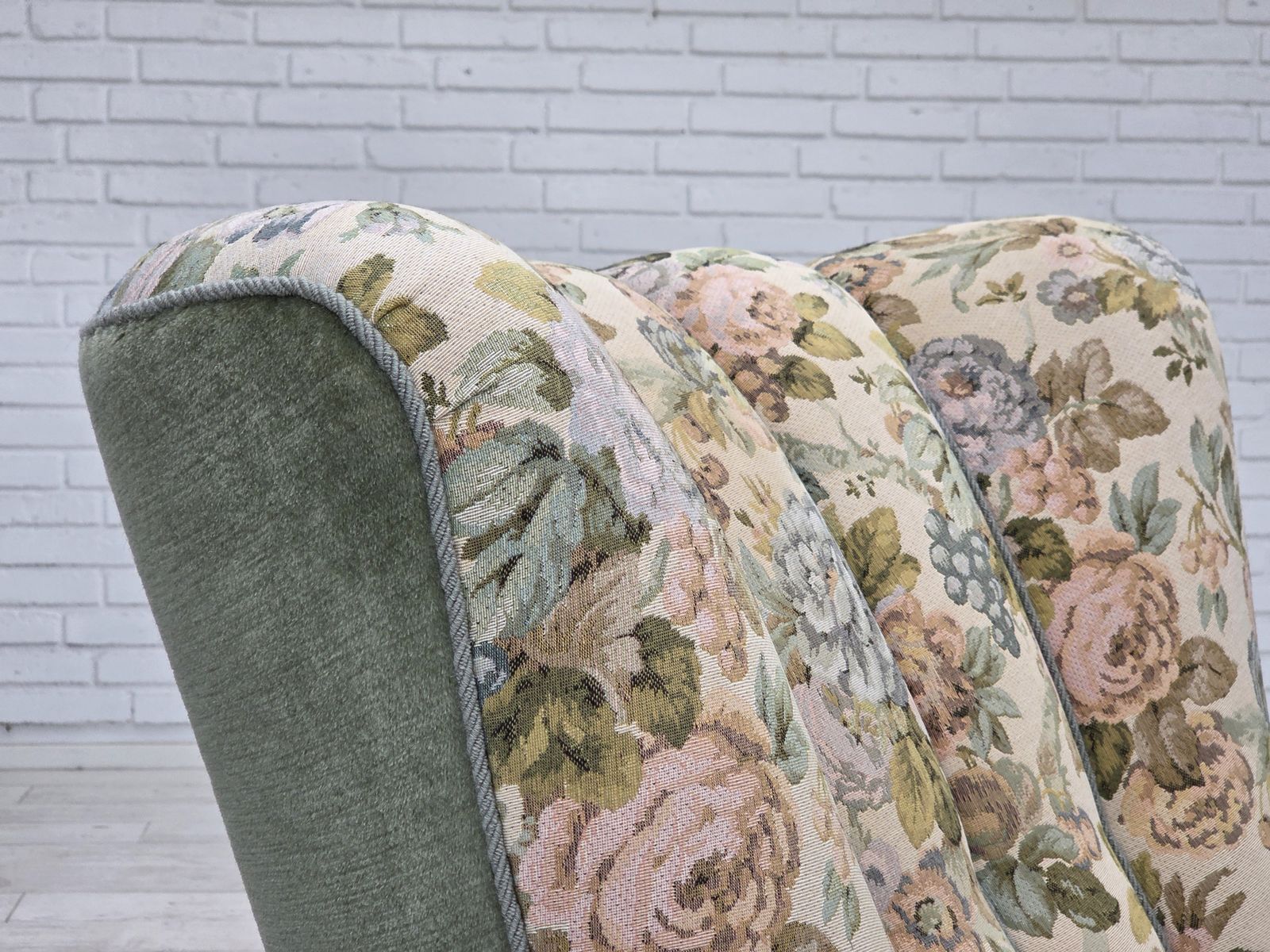 1970s, Danish Relax Armchair, Green Furniture Velour, Original Condition. photo for sale