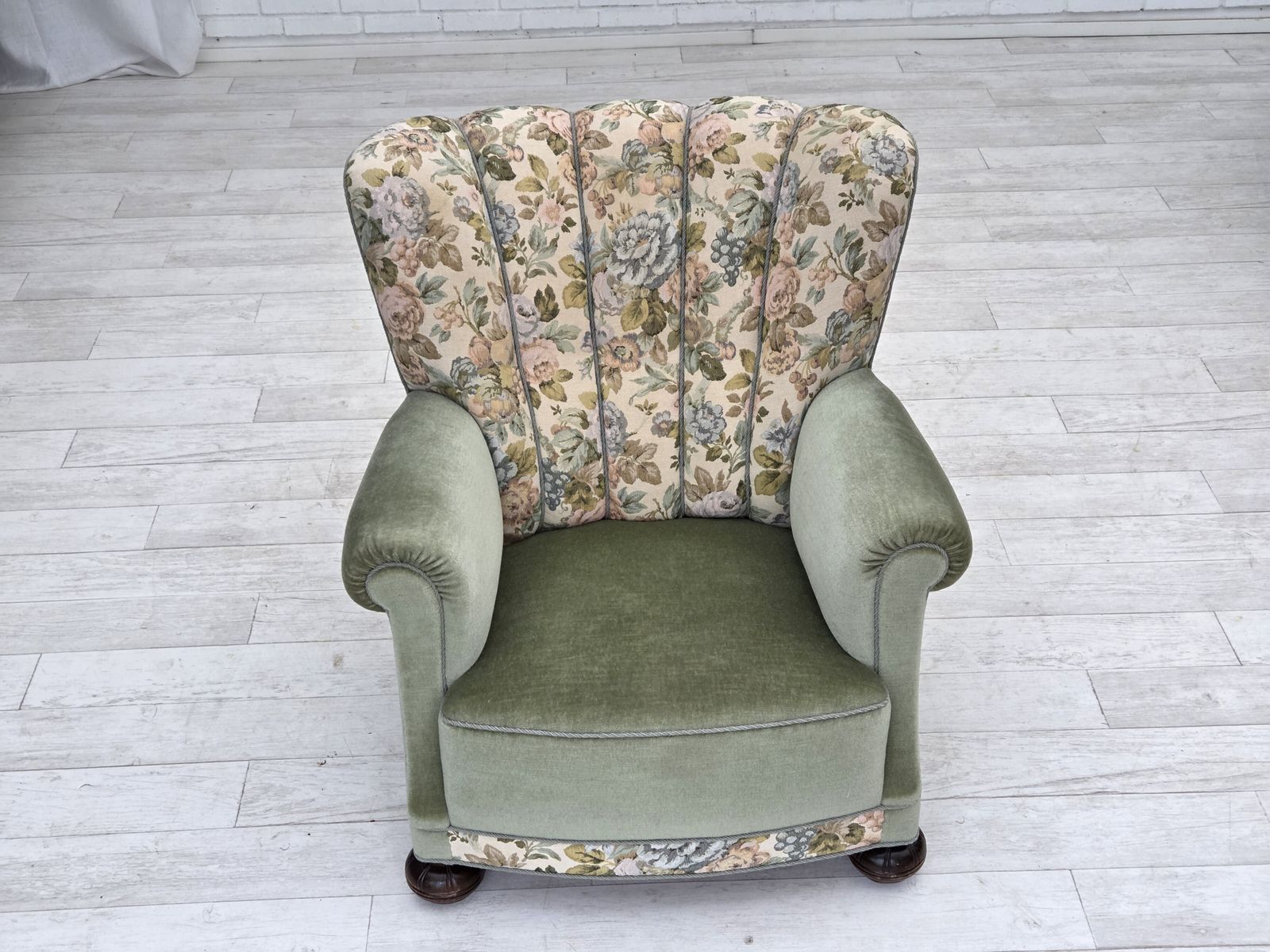 1970s, Danish Relax Armchair, Green Furniture Velour, Original Condition. photo Furniture