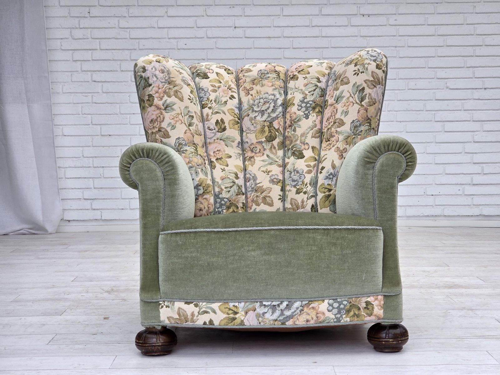 1970s, Danish Relax Armchair, Green Furniture Velour, Original Condition. photo vintage