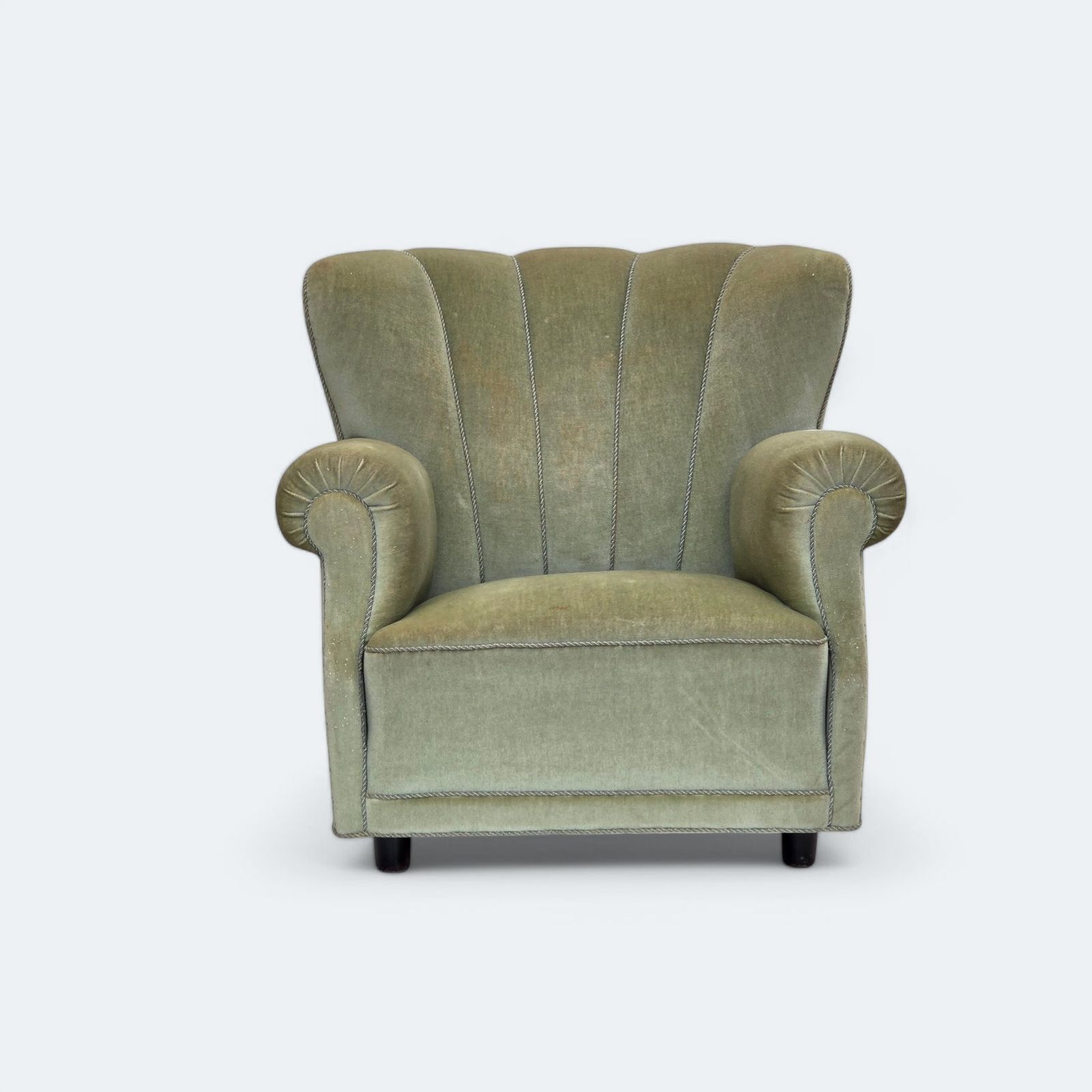 1970s, Danish Relax Armchair, Light Green Furniture Velour, Original Condition.