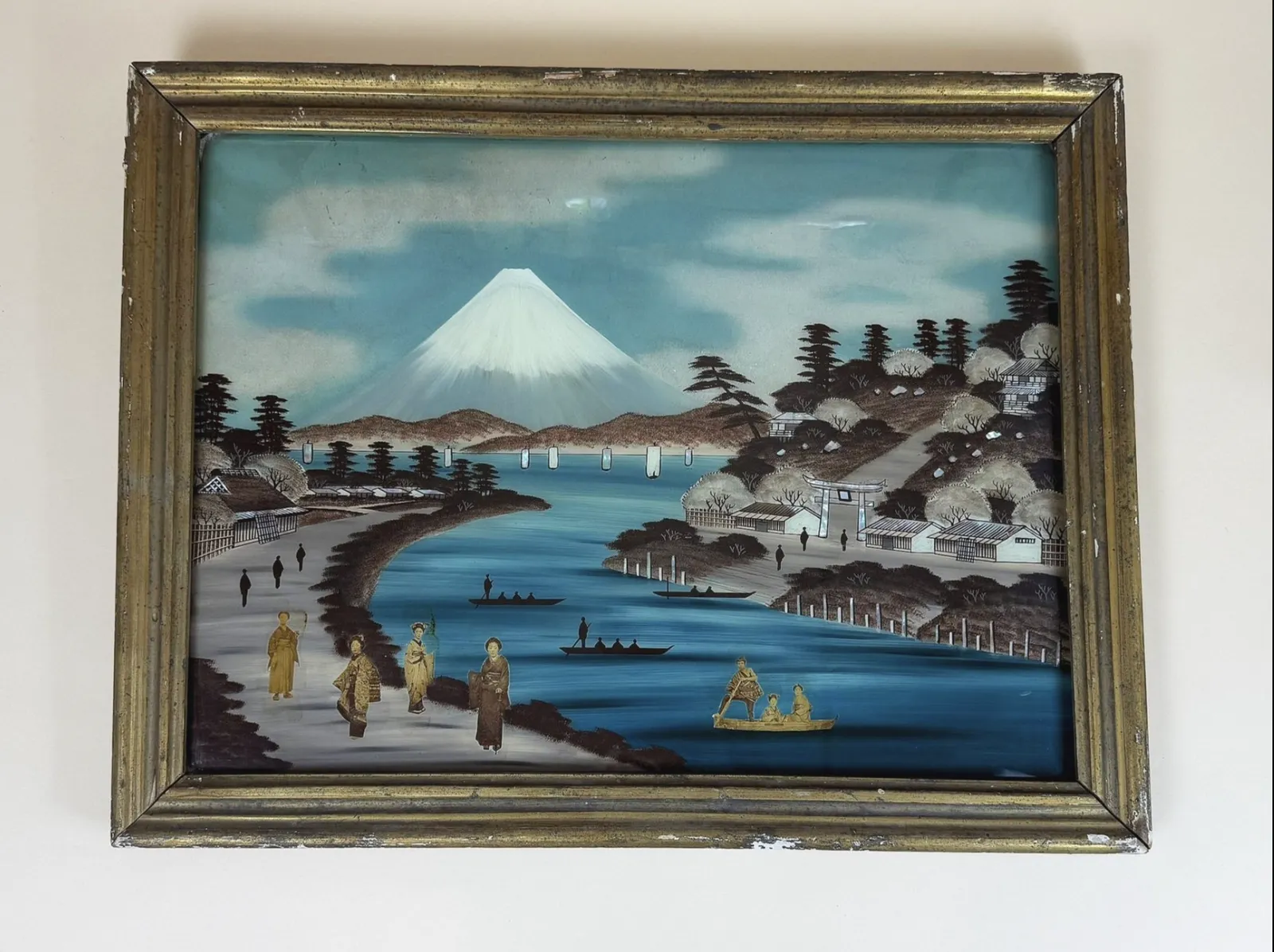 Early 20th Century Chinese Export Glass Paintings In Original Frames photo furniture