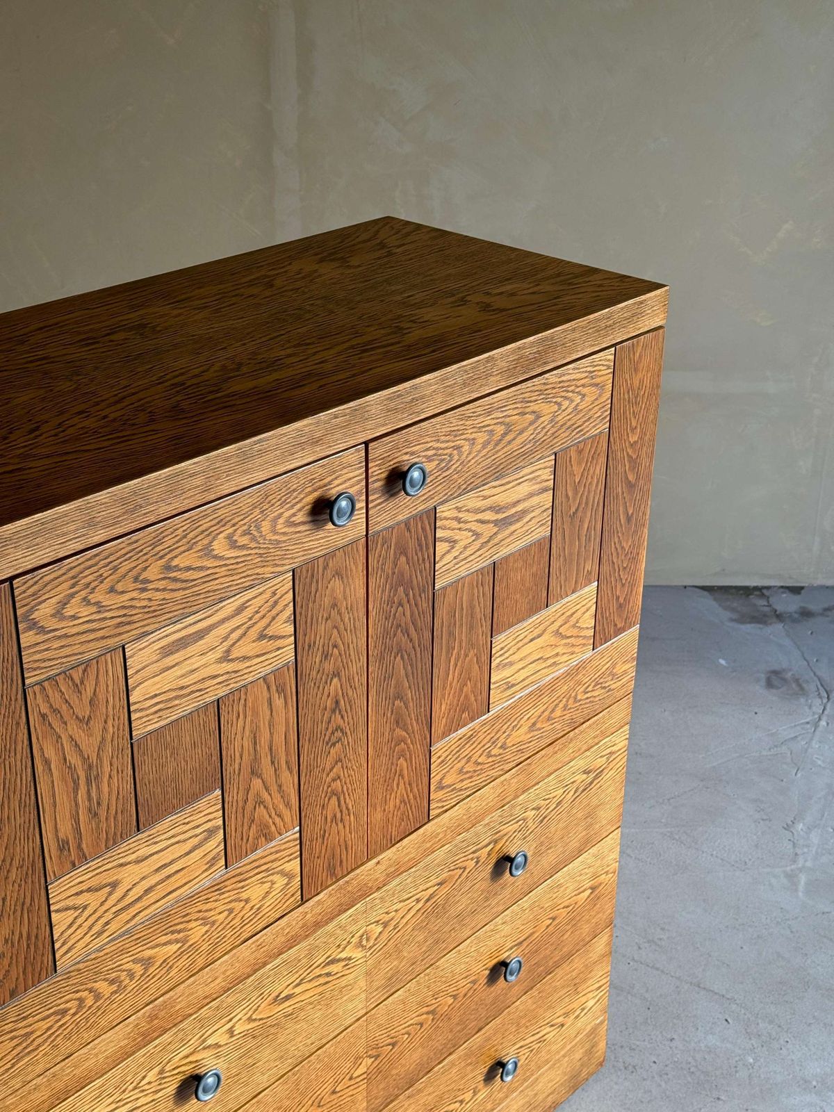 Natural Oak Brutalist Bar Cabinet With Drawers, 1980s photo Furniture