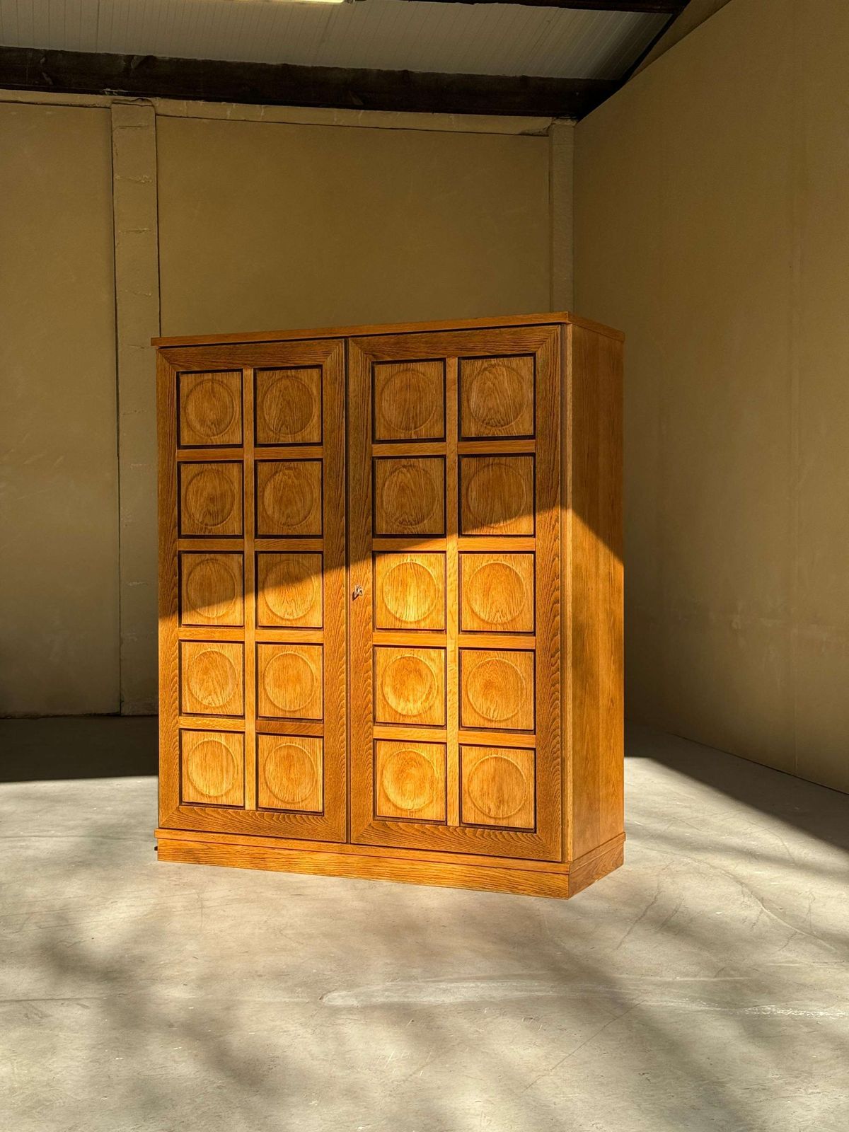 Naturel Eiken Brutalistisch Highboard, Jaren 1980