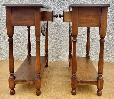 Oak Nightstands With Drawers, 1920s, Set Of 2 photo vinterior