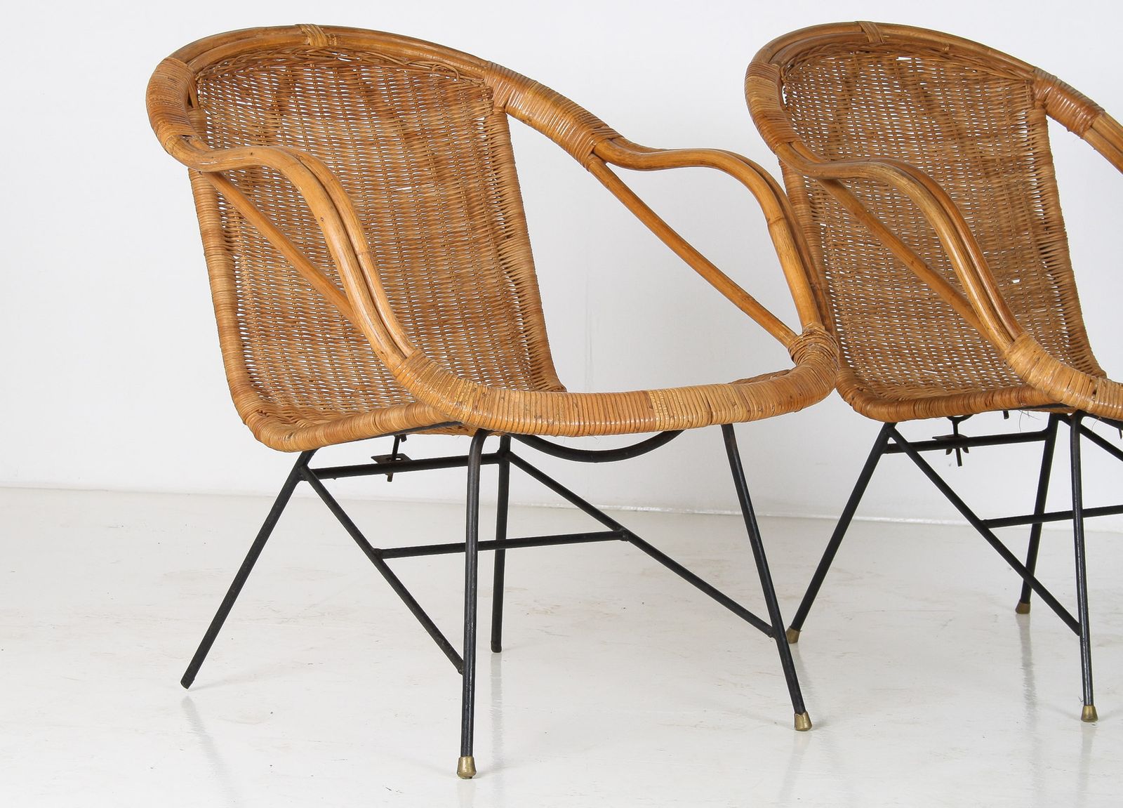 A Pair Of 1950s Mid Century Rattan Basket Chairs In The Manner Of Arthur Umanoff photo buy
