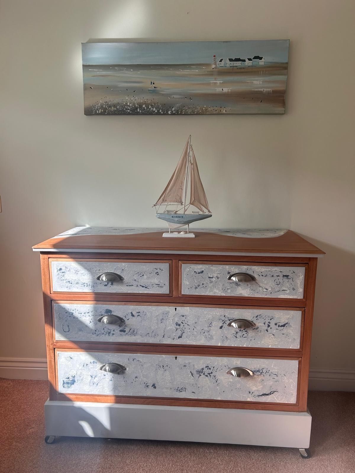 Upcycled Chest Of Drawers With Hand Painted Stone Design.