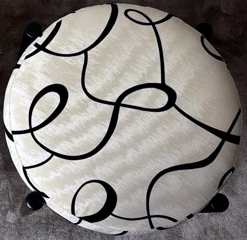 photo furniture Vintage Pair Of Round Italian Stools In Ebonized Wood And Dedar Fabric