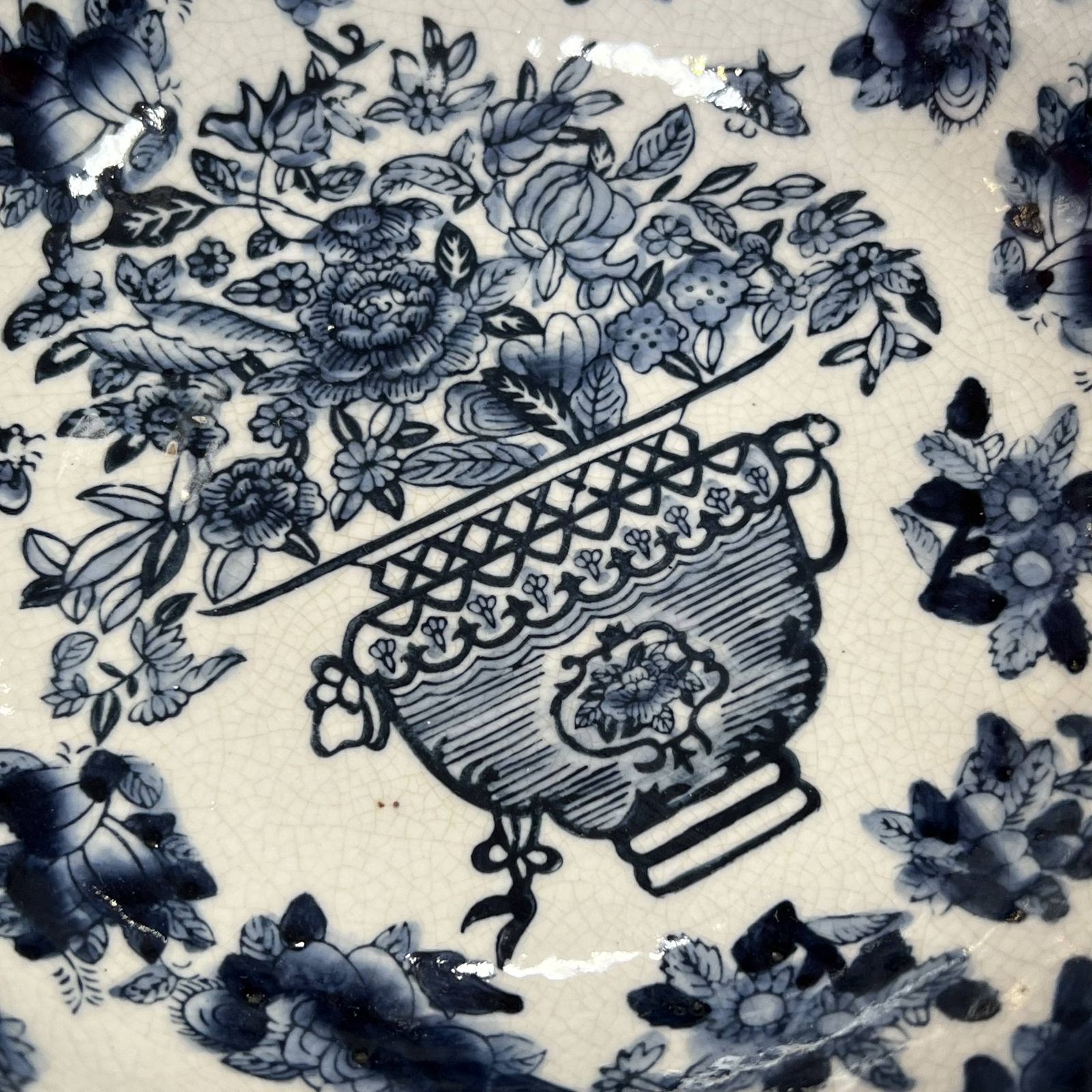 80.0 Antique 1920s Chinese Porcelain Fruit Bowl With Ruffle Lip & Crackle Glaze photo
