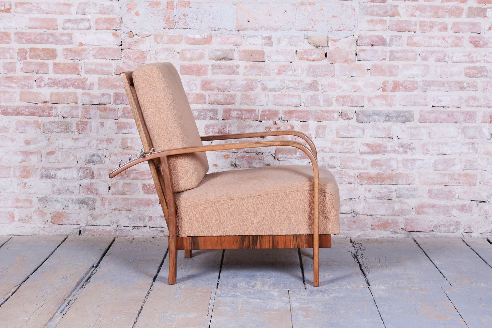 Restored Art Deco Reclining Armchair, Walnut, High Gloss, Czech. 1920s photo for sale