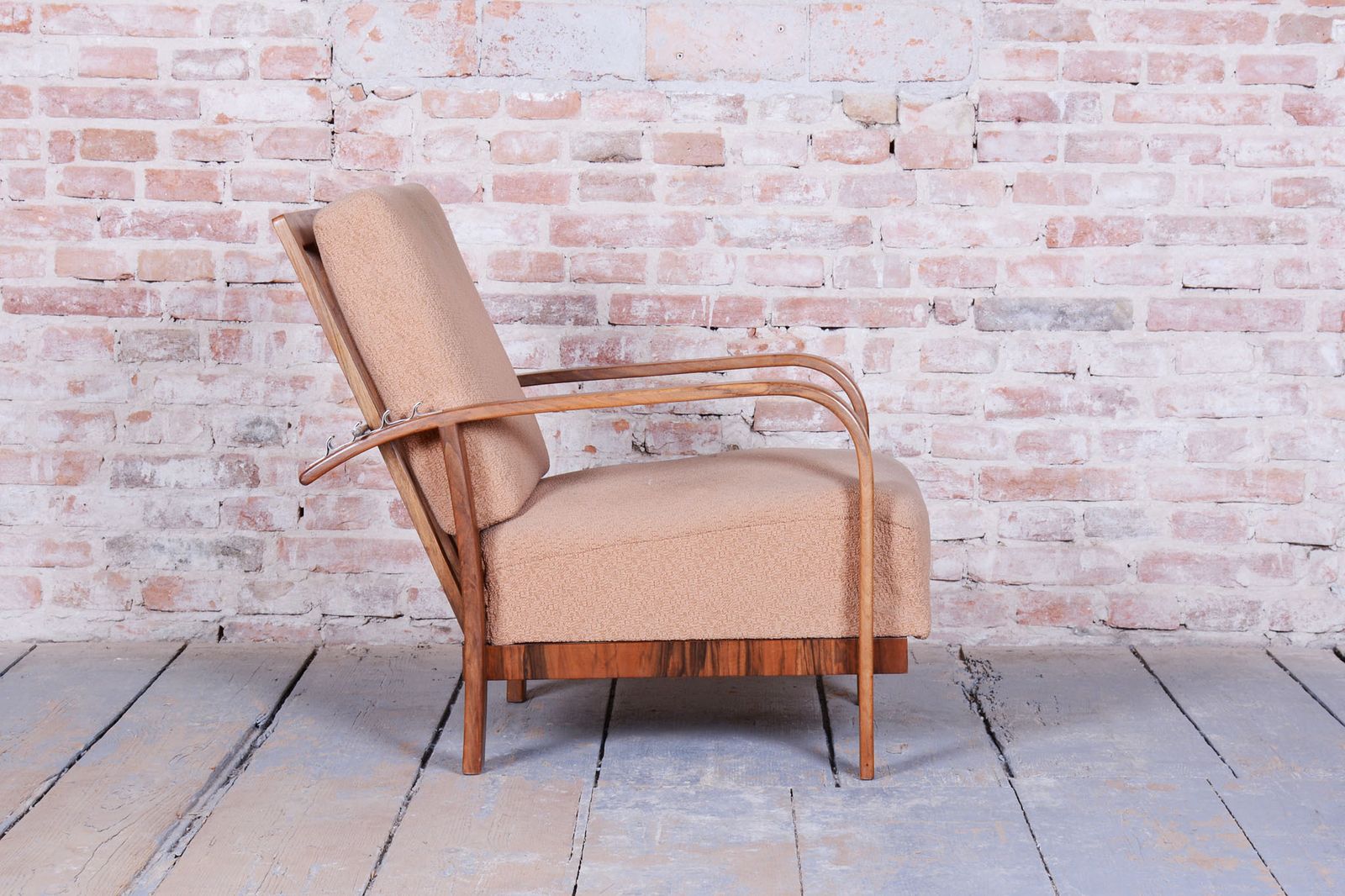 Restored Art Deco Reclining Armchair, Walnut, High Gloss, Czech. 1920s photo buy