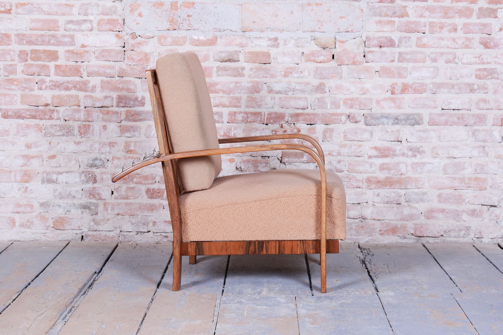 Restored Art Deco Reclining Armchair, Walnut, High Gloss, Czech. 1920s photo vintage