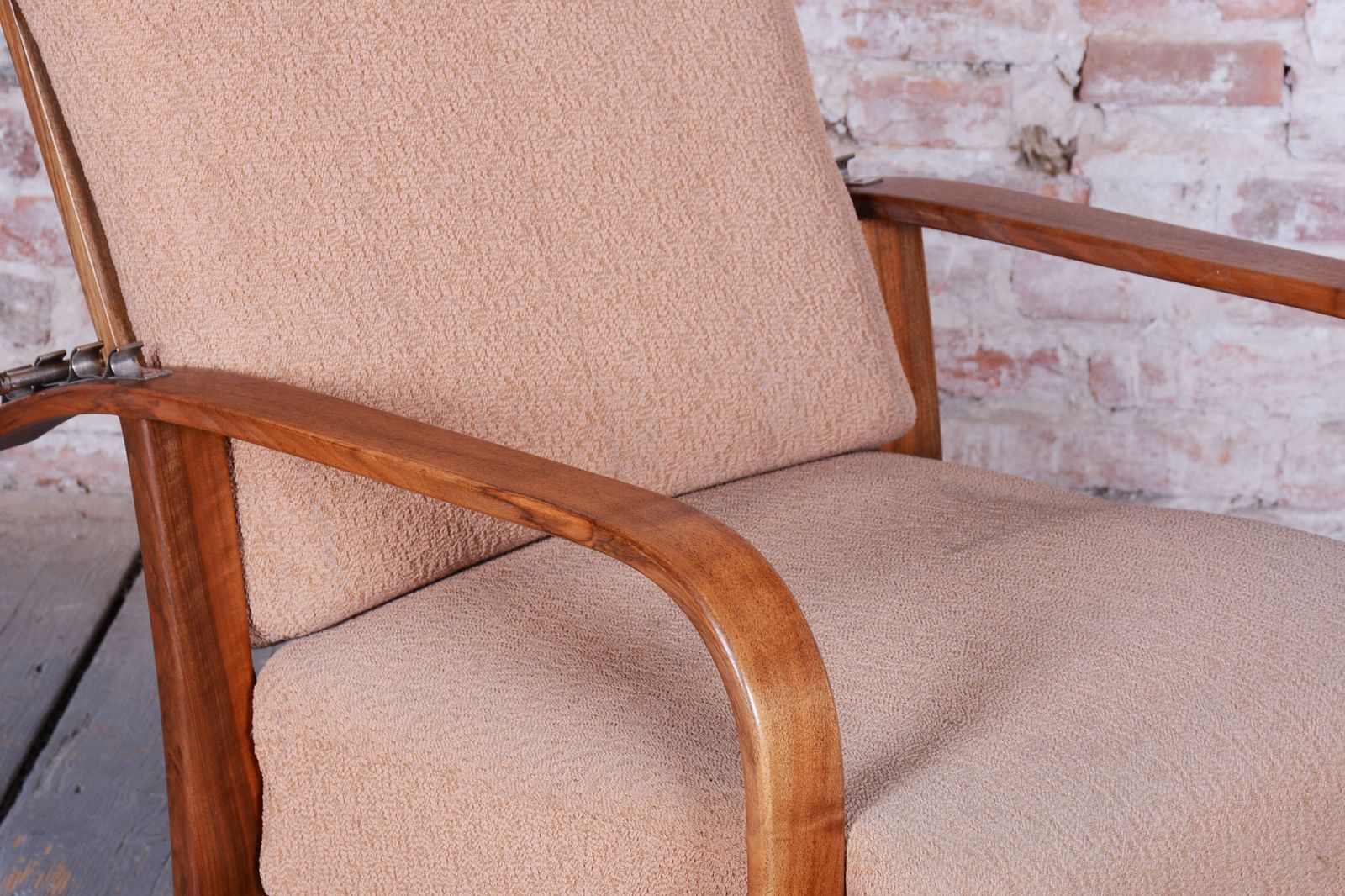 photo furniture Restored Art Deco Reclining Armchair, Walnut, High Gloss, Czech. 1920s