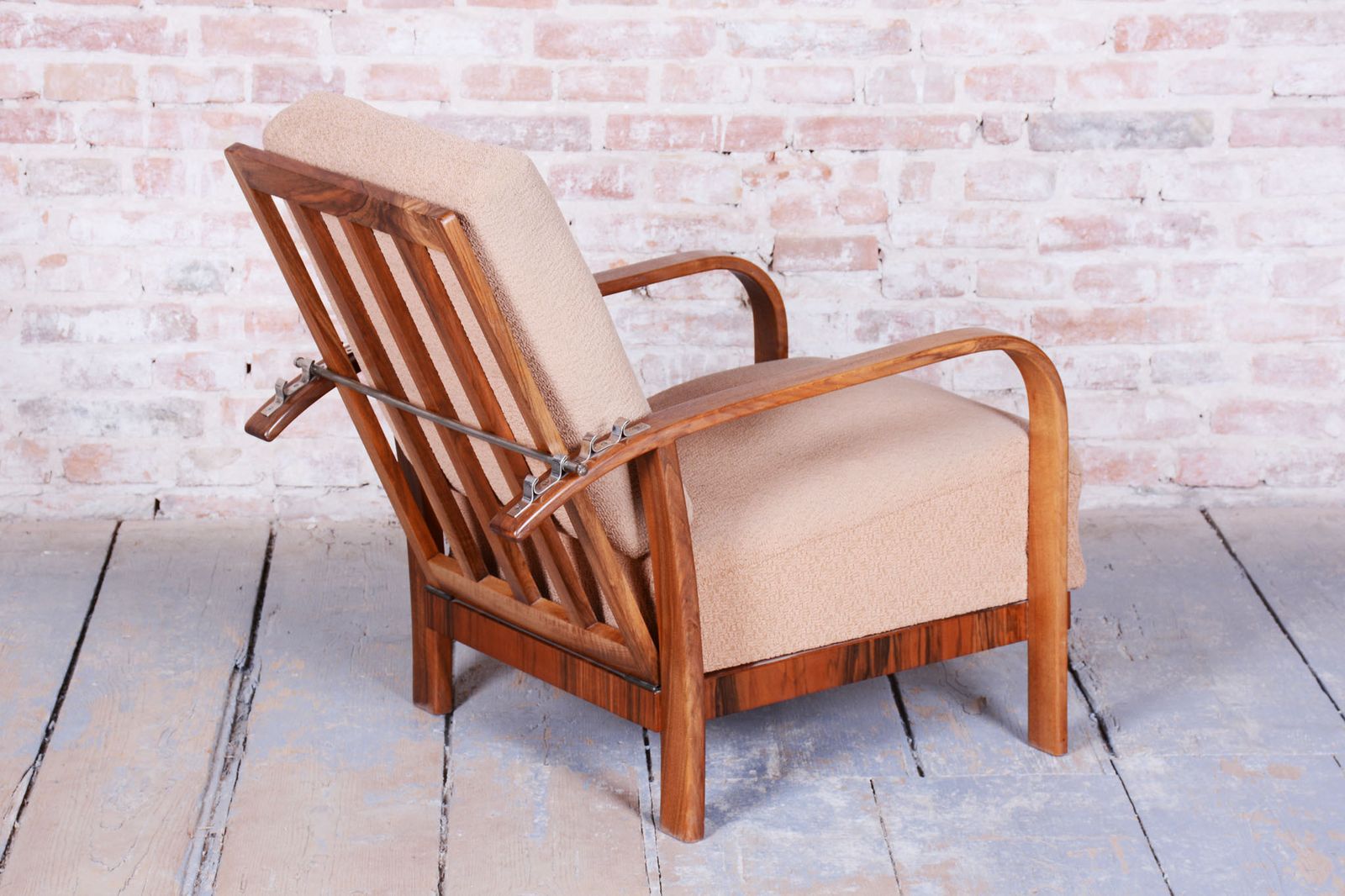 photo vinterior Restored Art Deco Reclining Armchair, Walnut, High Gloss, Czech. 1920s
